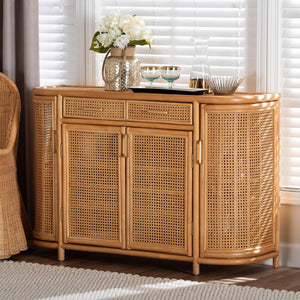 Baxton Studio bali McKenna Handwoven Rattan Sideboard - Coastal Boho Buffet with Ample Storage & Curved Design McKenna-Light Honey Rattan-Cabinet