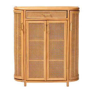 Baxton Studio bali McKenna Handwoven Rattan Storage Cabinet - Boho Coastal Accent for Living Room & Entryway, 9 Shelves Mave-Light Honey Rattan-Cabinet