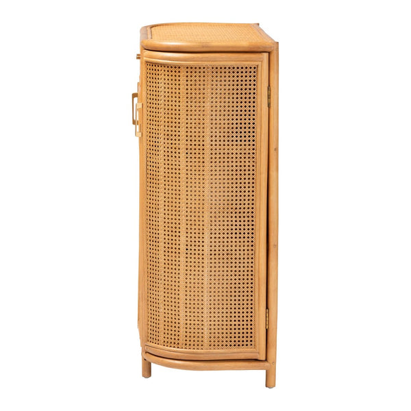 Baxton Studio bali McKenna Handwoven Rattan Storage Cabinet - Boho Coastal Accent for Living Room & Entryway, 9 Shelves Mave-Light Honey Rattan-Cabinet