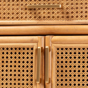 Baxton Studio bali McKenna Handwoven Rattan Storage Cabinet - Boho Coastal Accent for Living Room & Entryway, 9 Shelves Mave-Light Honey Rattan-Cabinet