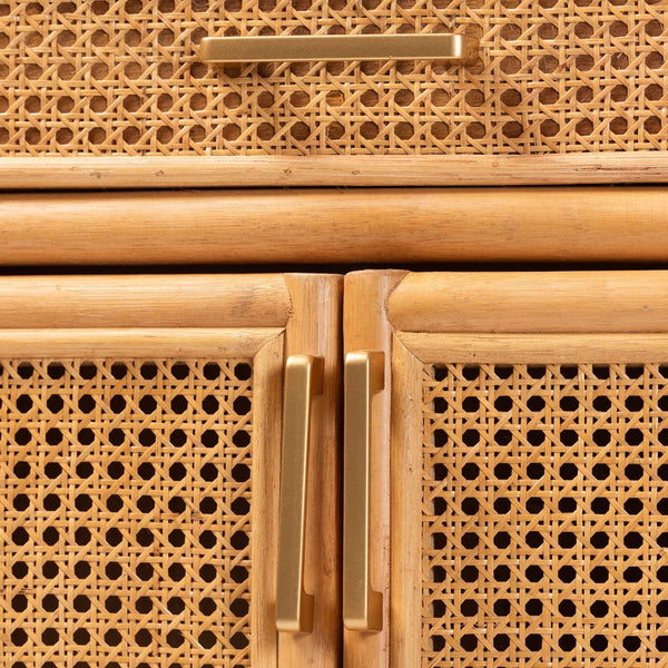 Baxton Studio bali McKenna Handwoven Rattan Storage Cabinet - Boho Coastal Accent for Living Room & Entryway, 9 Shelves Mave-Light Honey Rattan-Cabinet
