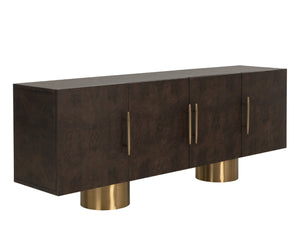 Sunpan KRESTEVEN Sideboard: Modern Luxury with Maple Burl Veneer & Gold Accents for Elegant Storage Solutions 112129