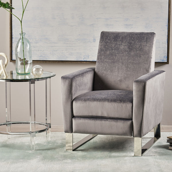 English Elm Christopher Knight Home® - Arvin Plush Push-Back Recliner with Stainless Steel Legs — Modern Fabric Comfort for Living Rooms Grey 65272.00FGRY