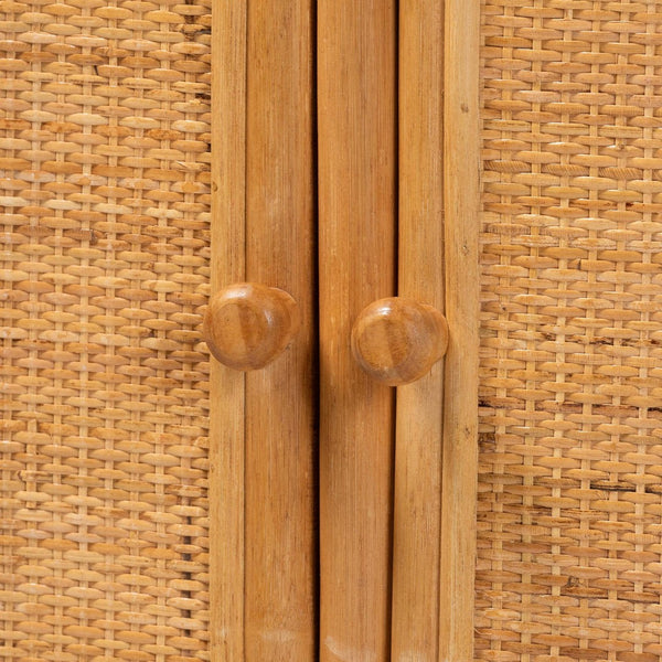 Baxton Studio bali Noreen Peacock Fan Rattan Cabinet - Handcrafted Boho Coastal Hutch with Woven Doors & Shelves Noreen-Light Honey Rattan-Shelf