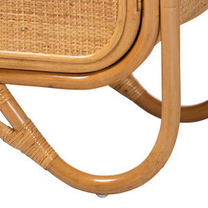 Baxton Studio bali Noreen Peacock Fan Rattan Cabinet - Handcrafted Boho Coastal Hutch with Woven Doors & Shelves Noreen-Light Honey Rattan-Shelf