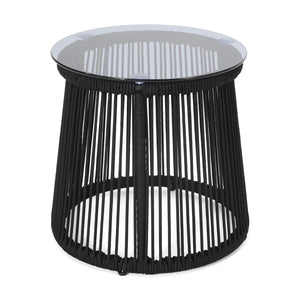 English Elm Christopher Knight Home® - MOONSTONE Modern Woven Rope Side Table with Tempered Glass Top, Black Iron Frame, Handcrafted Durable Chic 67842.00BLK