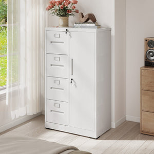 English Elm Metal Four Drawer Filing Cabinet with Lock Steel Storage for Home Office Bedroom White W2735P457275
