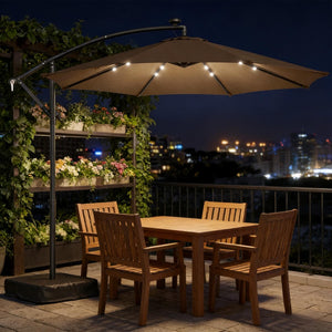 English Elm Garden Cantilever Patio Umbrella with Solar Led Lights and Upf30 Polyester Canopy Tan T3971P481990