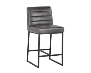 Sunpan Spyros Modern Barstool with Channel Tufting and Sleek Black Powder-Coated Steel Frame for Stylish Spaces Overcast Grey