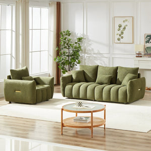 English Elm 3 Plus 1 Seater Teddy Fleece Sofa Set Wooden Frame Foam Spring Living Room Pair Green W1193S00187