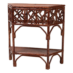 Baxton Studio bali Gaspar Marbled Tortoise Rattan Console Table - Handcrafted Coastal Accent for Entryway & Living Room Gaspar-Tortoise/Rattan-Half Moon-Console Table