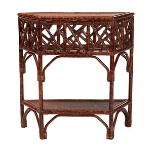Baxton Studio bali Gaspar Marbled Tortoise Rattan Console Table - Handcrafted Coastal Accent for Entryway & Living Room Gaspar-Tortoise/Rattan-Half Moon-Console Table