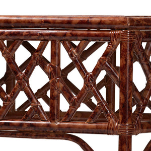 Baxton Studio bali Gaspar Marbled Tortoise Rattan Console Table - Handcrafted Coastal Accent for Entryway & Living Room Gaspar-Tortoise/Rattan-Half Moon-Console Table