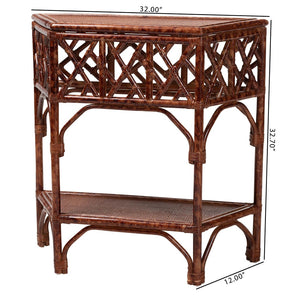 Baxton Studio bali Gaspar Marbled Tortoise Rattan Console Table - Handcrafted Coastal Accent for Entryway & Living Room Gaspar-Tortoise/Rattan-Half Moon-Console Table