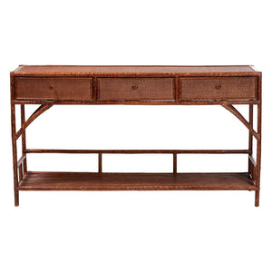 Baxton Studio bali Brier Marbled Tortoise Rattan Console Table - Handcrafted Coastal Accent with 3 Drawers & Shelf Brier-Tortoise/Rattan-Console Table