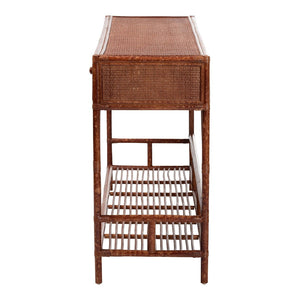 Baxton Studio bali Brier Marbled Tortoise Rattan Console Table - Handcrafted Coastal Accent with 3 Drawers & Shelf Brier-Tortoise/Rattan-Console Table