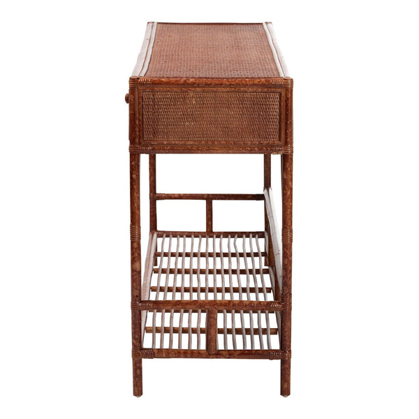 Baxton Studio bali Brier Marbled Tortoise Rattan Console Table - Handcrafted Coastal Accent with 3 Drawers & Shelf Brier-Tortoise/Rattan-Console Table