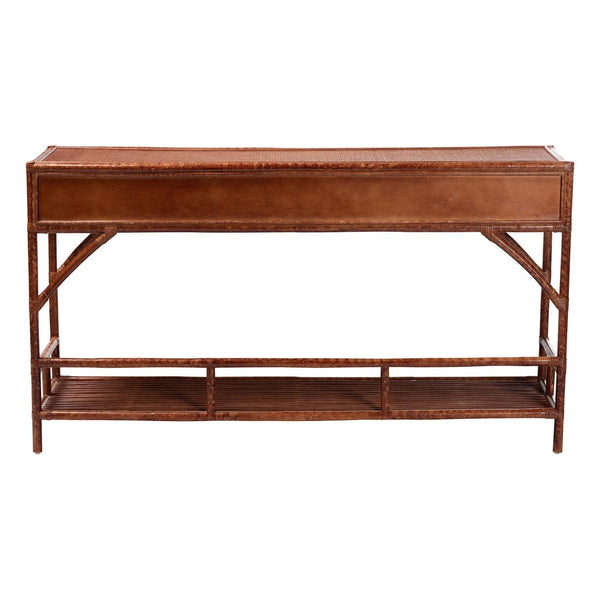 Baxton Studio bali Brier Marbled Tortoise Rattan Console Table - Handcrafted Coastal Accent with 3 Drawers & Shelf Brier-Tortoise/Rattan-Console Table