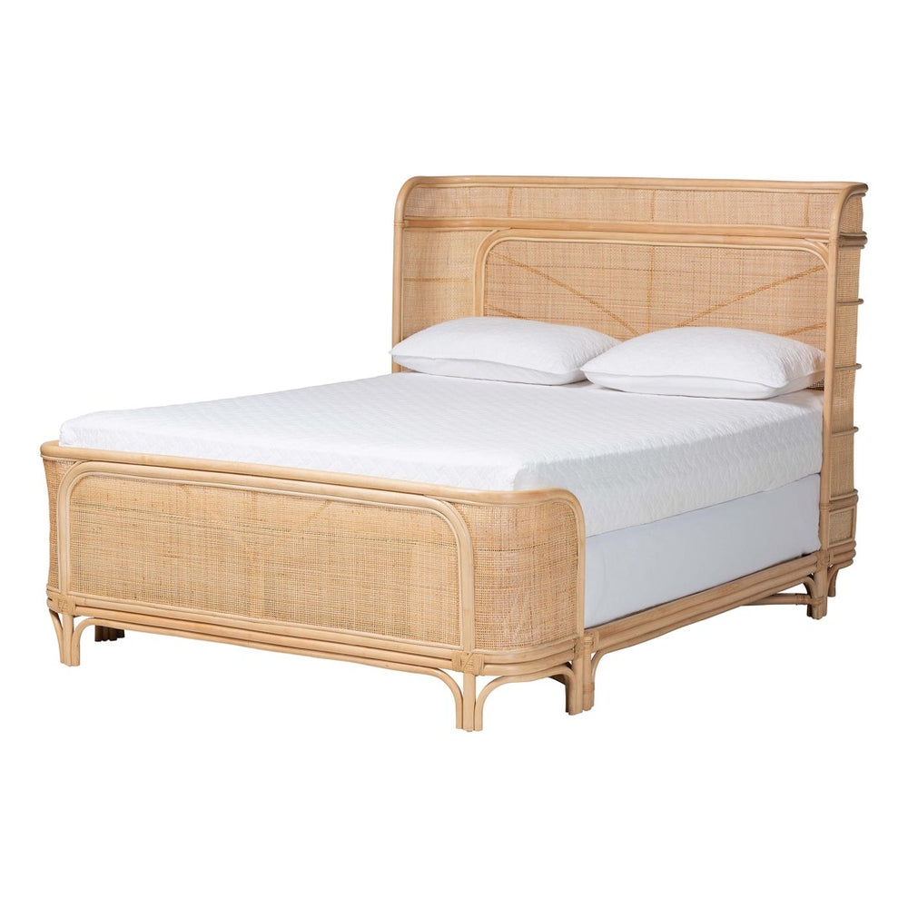 Baxton Studio bali Fiore Natural Rattan Bed Frame - Handcrafted Boho Coastal Design with Woven Headboard, Queen Size Fiore-Natural/Rattan-Queen