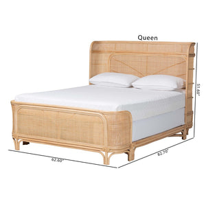 Baxton Studio bali Fiore Natural Rattan Bed Frame - Handcrafted Boho Coastal Design with Woven Headboard, Queen Size Fiore-Natural/Rattan-Queen