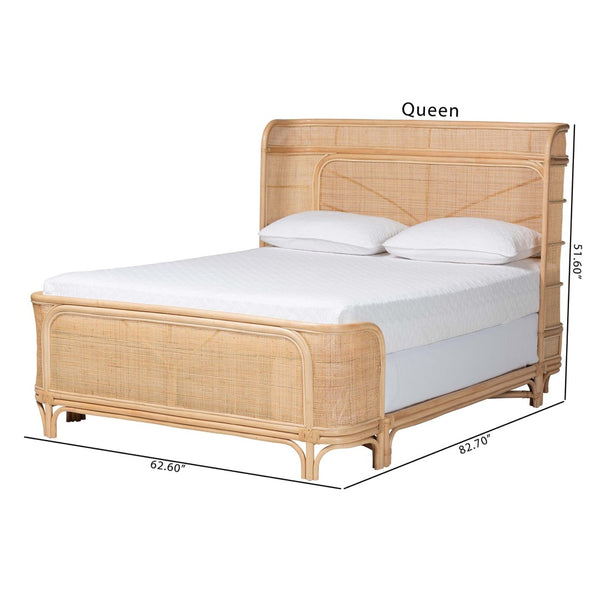 Baxton Studio bali Fiore Natural Rattan Bed Frame - Handcrafted Boho Coastal Design with Woven Headboard, Queen Size Fiore-Natural/Rattan-Queen