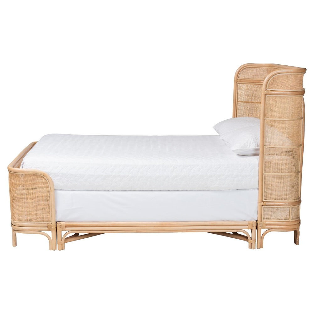 Baxton Studio bali Fiore Natural Rattan Bed Frame - Handcrafted Boho Coastal Design with Woven Headboard, Queen Size Fiore-Natural/Rattan-Queen