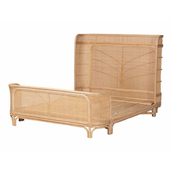 Baxton Studio bali Fiore Natural Rattan Bed Frame - Handcrafted Boho Coastal Design with Woven Headboard, Queen Size Fiore-Natural/Rattan-Queen