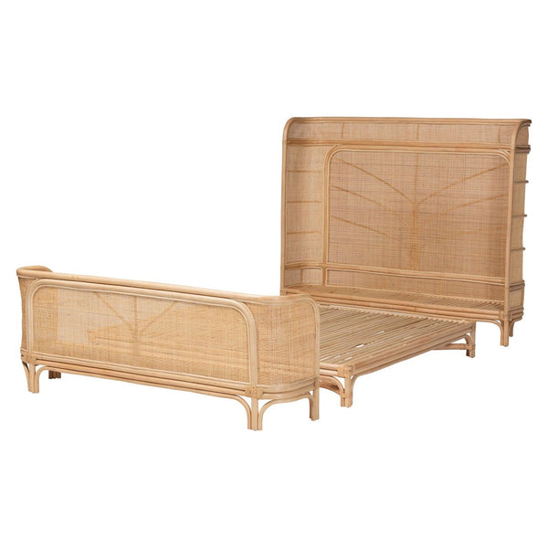 Baxton Studio bali Fiore Natural Rattan Bed Frame - Handcrafted Boho Coastal Design with Woven Headboard, Queen Size Fiore-Natural/Rattan-Queen