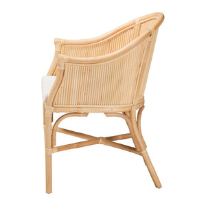 Baxton Studio bali Bali Hollis Handcrafted Natural Rattan Barrel Chair with Cushioned Seat - Stylish Coastal Boho Seating Hollis-Natural/Rattan-DC