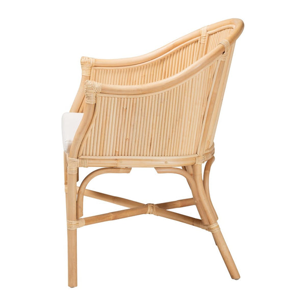 Baxton Studio bali Bali Hollis Handcrafted Natural Rattan Barrel Chair with Cushioned Seat - Stylish Coastal Boho Seating Hollis-Natural/Rattan-DC
