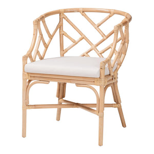 Baxton Studio bali Bali Padma Natural Rattan Dining Chair - Handwoven Barrel Accent with Plush Cushion for Coastal Vibes Padma-Natural/Rattan-Cushion-DC