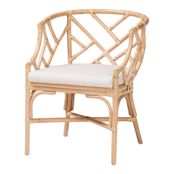 Baxton Studio bali Bali Padma Natural Rattan Dining Chair - Handwoven Barrel Accent with Plush Cushion for Coastal Vibes Padma-Natural/Rattan-Cushion-DC