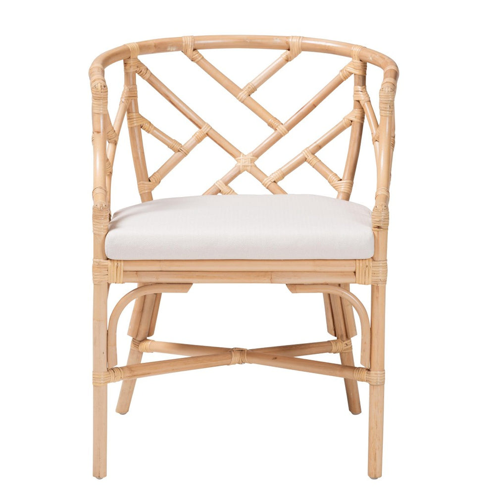 Baxton Studio bali Bali Padma Natural Rattan Dining Chair - Handwoven Barrel Accent with Plush Cushion for Coastal Vibes Padma-Natural/Rattan-Cushion-DC