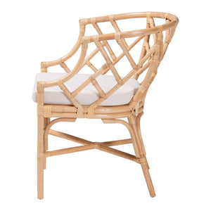 Baxton Studio bali Bali Padma Natural Rattan Dining Chair - Handwoven Barrel Accent with Plush Cushion for Coastal Vibes Padma-Natural/Rattan-Cushion-DC