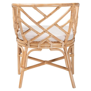 Baxton Studio bali Bali Padma Natural Rattan Dining Chair - Handwoven Barrel Accent with Plush Cushion for Coastal Vibes Padma-Natural/Rattan-Cushion-DC