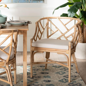 Baxton Studio bali Bali Padma Natural Rattan Dining Chair - Handwoven Barrel Accent with Plush Cushion for Coastal Vibes Padma-Natural/Rattan-Cushion-DC