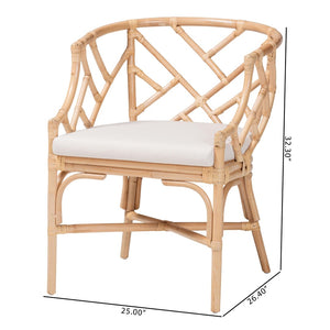 Baxton Studio bali Bali Padma Natural Rattan Dining Chair - Handwoven Barrel Accent with Plush Cushion for Coastal Vibes Padma-Natural/Rattan-Cushion-DC
