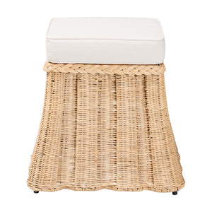 Baxton Studio bali Bali Rotem Natural Rattan Ottoman - Handwoven Accent Coffee Table with Cushion for Stylish Living Spaces Small Rotem-Small-Natural/Rattan-Cushion-Ottoman