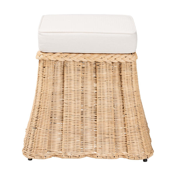 Baxton Studio bali Bali Rotem Natural Rattan Ottoman - Handwoven Accent Coffee Table with Cushion for Stylish Living Spaces Small Rotem-Small-Natural/Rattan-Cushion-Ottoman