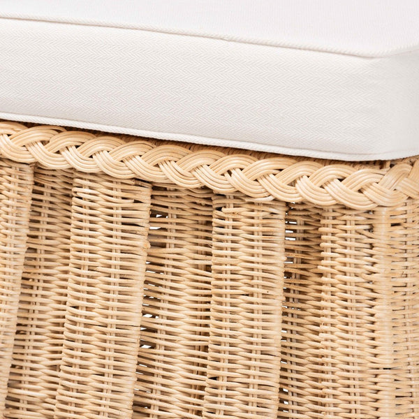 Baxton Studio bali Bali Rotem Natural Rattan Ottoman - Handwoven Accent Coffee Table with Cushion for Stylish Living Spaces Small Rotem-Small-Natural/Rattan-Cushion-Ottoman