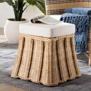 Baxton Studio bali Bali Rotem Natural Rattan Ottoman - Handwoven Accent Coffee Table with Cushion for Stylish Living Spaces Small Rotem-Small-Natural/Rattan-Cushion-Ottoman
