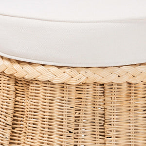 Baxton Studio bali Ying Round Natural Rattan Ottoman with Pleated Skirt - Handwoven Accent Table for Living Spaces Small Ying-Small-Natural/Rattan-Cushion-Ottoman