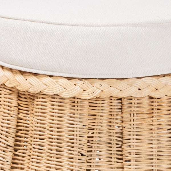 Baxton Studio bali Ying Round Natural Rattan Ottoman with Pleated Skirt - Handwoven Accent Table for Living Spaces Small Ying-Small-Natural/Rattan-Cushion-Ottoman