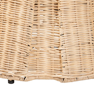 Baxton Studio bali Ying Round Natural Rattan Ottoman with Pleated Skirt - Handwoven Accent Table for Living Spaces Small Ying-Small-Natural/Rattan-Cushion-Ottoman