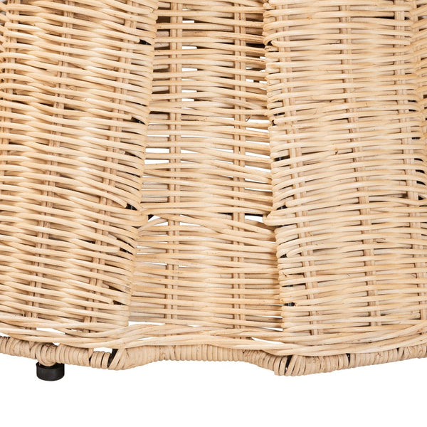 Baxton Studio bali Ying Round Natural Rattan Ottoman with Pleated Skirt - Handwoven Accent Table for Living Spaces Small Ying-Small-Natural/Rattan-Cushion-Ottoman