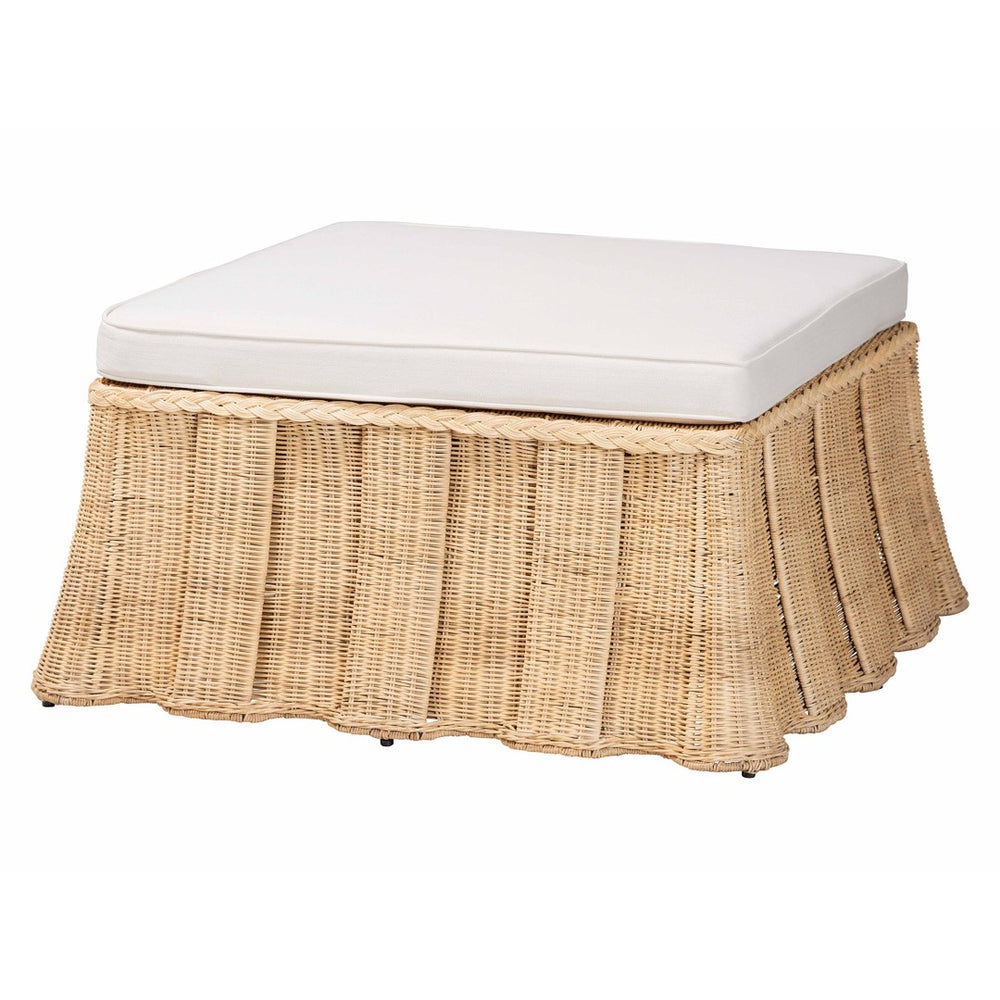 Baxton Studio bali Bali Rotem Natural Rattan Ottoman - Handwoven Accent Coffee Table with Cushion for Stylish Living Spaces Large Rotem-Large-Natural/Rattan-Cushion-Ottoman