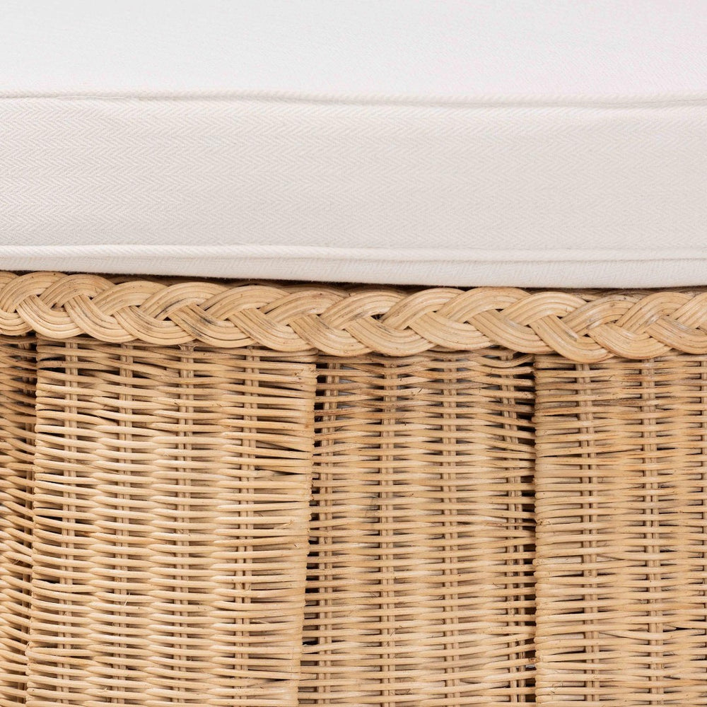 Baxton Studio bali Ying Round Natural Rattan Ottoman with Pleated Skirt - Handwoven Accent Table for Living Spaces Large Ying-Large-Natural/Rattan-Cushion-Ottoman