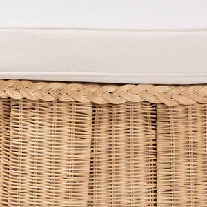 Baxton Studio bali Ying Round Natural Rattan Ottoman with Pleated Skirt - Handwoven Accent Table for Living Spaces Large Ying-Large-Natural/Rattan-Cushion-Ottoman