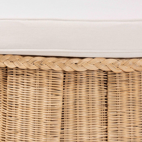 Baxton Studio bali Ying Round Natural Rattan Ottoman with Pleated Skirt - Handwoven Accent Table for Living Spaces Large Ying-Large-Natural/Rattan-Cushion-Ottoman