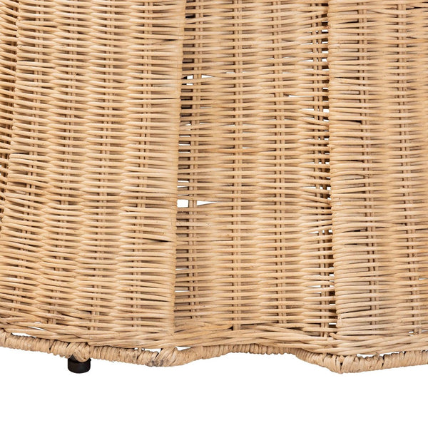 Baxton Studio bali Ying Round Natural Rattan Ottoman with Pleated Skirt - Handwoven Accent Table for Living Spaces Large Ying-Large-Natural/Rattan-Cushion-Ottoman